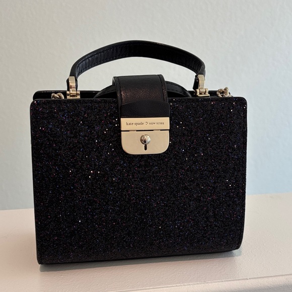 Kate Spade Crossbody Kirin Sunset Lane Purse Black Sparkly Glitter - Picture 1 of 8